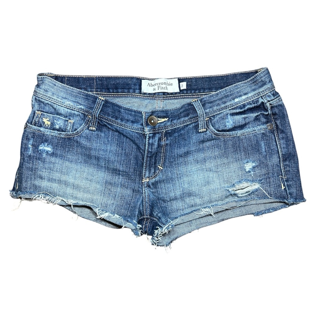 Abercrombie & Fitch Cut Off Denim Shorts Blue Distressed Fringe Size 2 Women's